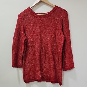 Notations Red Knit Sweater With Sequin